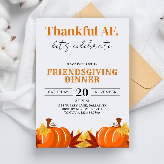 Friendsgiving Dinner Party Dankbaar AF Herfst Herf Kaart