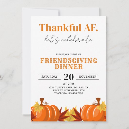 Friendsgiving Dinner Party Dankbaar AF Herfst Herf Kaart (Voorkant)