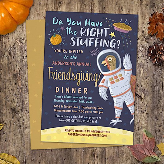 Friendsgiving Dinner Party Funny Astronaut Turkey Kaart
