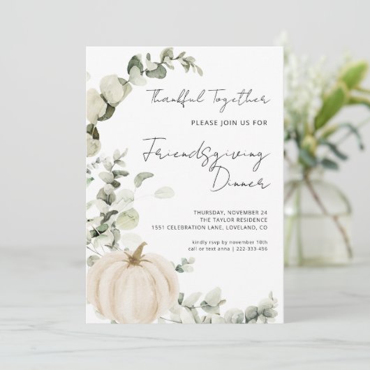 Friendsgiving Dinner Pompoen Thanksgiving Kaart (Staand voorkant)