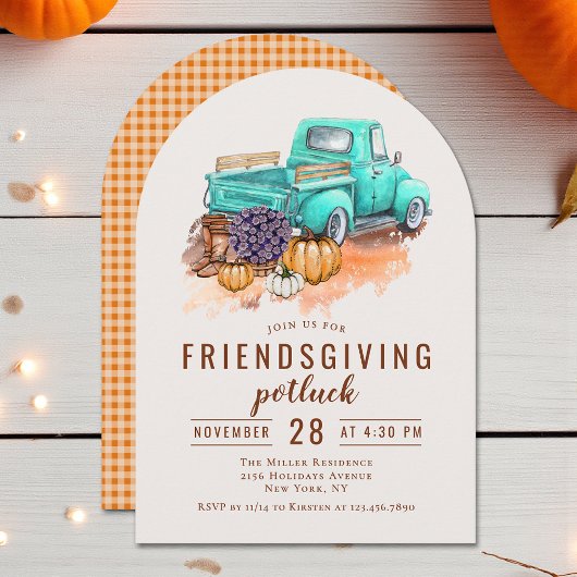Friendsgiving Dinner Potluck Rustic Boerderij Truc Kaart