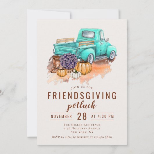 Friendsgiving Dinner Potluck Rustic Boerderij Truc Kaart (Voorkant)