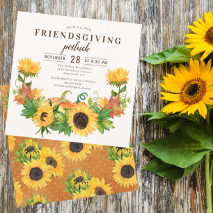 Friendsgiving Dinner Potluck Sunflower Pumpkin Kaart
