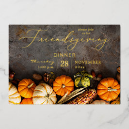 Friendsgiving Dinner Pumpkins Folie Uitnodiging