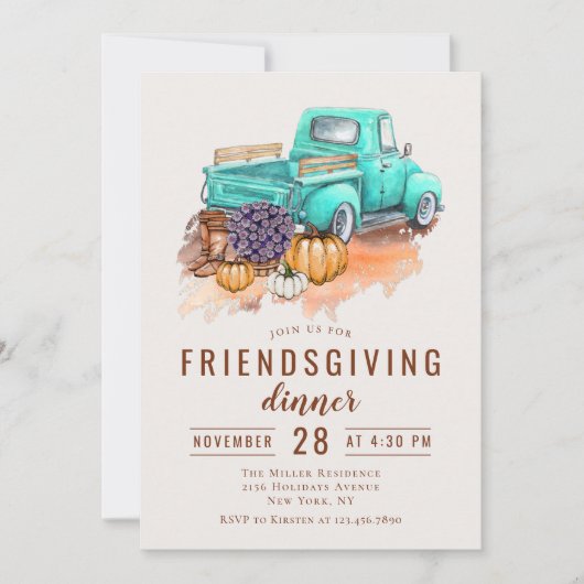 Friendsgiving Dinner Rustic Boerderij Truck Kaart (Voorkant)