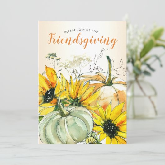 Friendsgiving Dinner Sunflower Floral met pompoene Kaart (Staand voorkant)