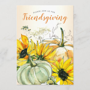 Friendsgiving Dinner Sunflower Floral met pompoene Kaart
