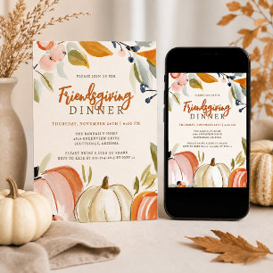 Friendsgiving Dinner Watercolor Pompoenen Download Kaart