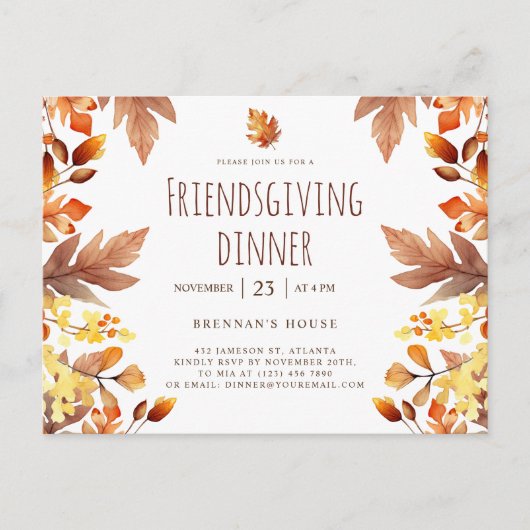 Friendsgiving Feest Modern Thanksgiving Diner Uitnodiging Briefkaart (Voorkant)