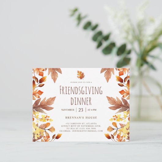 Friendsgiving Feest Modern Thanksgiving Diner Uitnodiging Briefkaart (Staand voorkant)