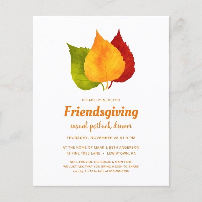 FRIENDSGIVING FESTIVE FALL LEAVES BUDGET INVITE (Voorkant)