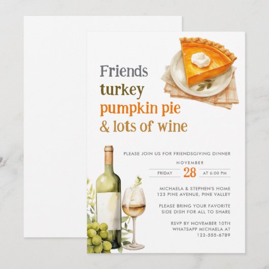 Friendsgiving Festiviteit Pompoentaart & Wijn Dine Kaart (Voorkant / Achterkant)