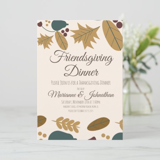 Friendsgiving Greenery Leaf Thanksgiving Kaart (Staand voorkant)