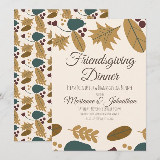 Friendsgiving Greenery Leaf Thanksgiving Kaart (Voorkant / Achterkant)