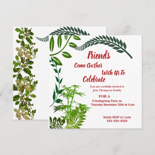 Friendsgiving Herfst Autumn Green Foliage Waterver Kaart (Voorkant / Achterkant)