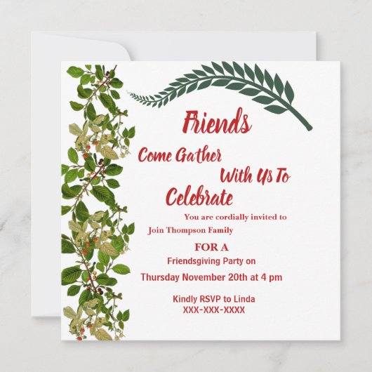 Friendsgiving Herfst Autumn Green Leaves Waterverf Kaart (Voorkant)