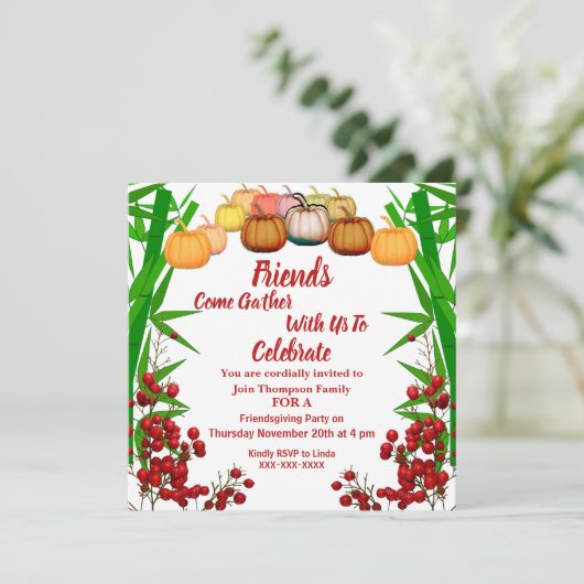 Friendsgiving Herfst Autumn Pumpkin Berry Green St Kaart (Staand voorkant)