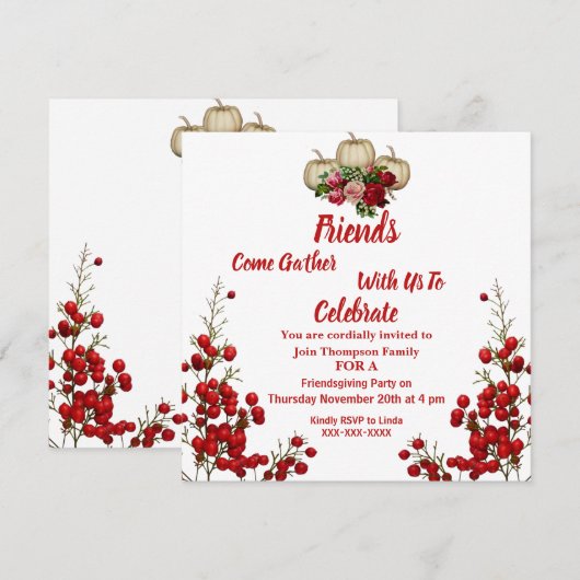 Friendsgiving Herfst Autumn Pumpkins Rozen Berries Kaart (Voorkant / Achterkant)