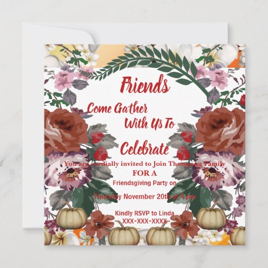 Friendsgiving Herfst Autumn Pumpkins Waterverf Roo Kaart (Voorkant)