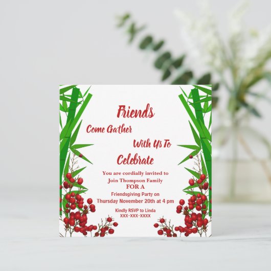 Friendsgiving Herfst Autumn Red Berry Green Struik Kaart (Staand voorkant)