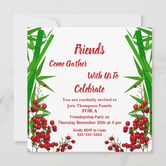 Friendsgiving Herfst Autumn Red Berry Green Struik Kaart (Voorkant)