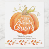 Friendsgiving herfst pompoen kunst aangepaste wijn etiket (Enkel label)