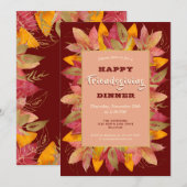 Friendsgiving Invitation Autumn Leaves Burgundy Kaart (Voorkant / Achterkant)