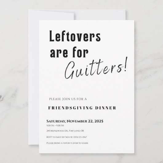 Friendsgiving Invitation • Leftovers Are for Quitt Kaart (Voorkant)