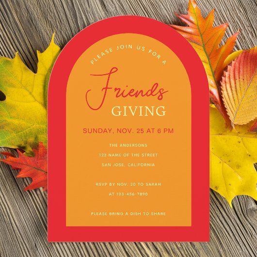 Friendsgiving Modern Arch Fall kleuren Sinaasappel Kaart