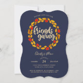 Friendsgiving Navy Herfstbladeren Krans Kaart (Voorkant)