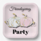 Friendsgiving Party Pink White Pumpkins Papieren Bordje (Voorkant)