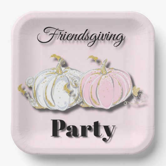 Friendsgiving Party Pink White Pumpkins Papieren Bordje (Voorkant)