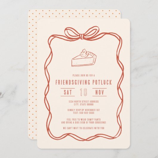 Friendsgiving Potluck Diner Coquette Striktaart Kaart (Voorkant / Achterkant)