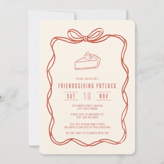 Friendsgiving Potluck Diner Coquette Striktaart Kaart (Voorkant)