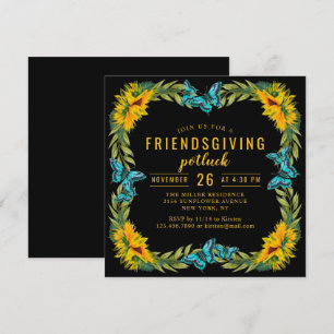 Friendsgiving Potluck Diner Waterverf Zonnebloemen Kaart