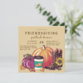 Friendsgiving Potluck Diner Zonnebloem Pompoen Kaart (Staand voorkant)