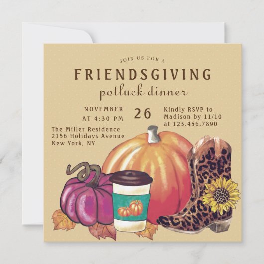 Friendsgiving Potluck Diner Zonnebloem Pompoen Kaart (Voorkant)