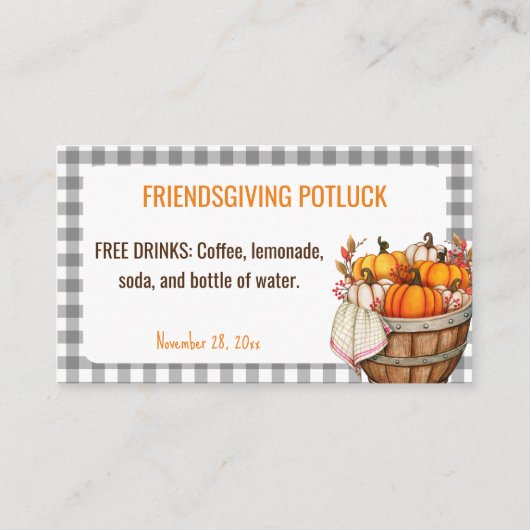 Friendsgiving Potluck Free Drink Card Kortingskaartje (Achterkant)