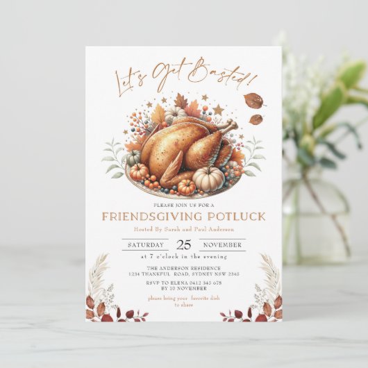 Friendsgiving Potluck Herfst Thanksgiving Diner Kaart (Staand voorkant)