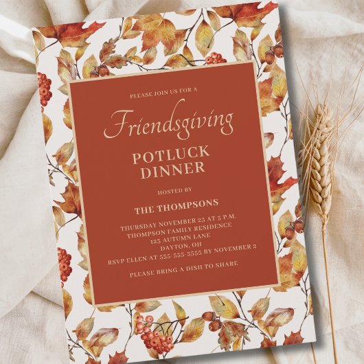 Friendsgiving Potluck Herfstloof Thanksgiving  Kaart