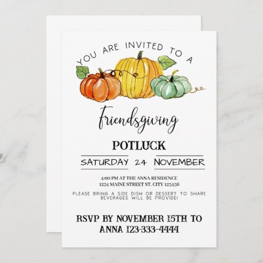 Friendsgiving Potluck Kaart (Voorkant / Achterkant)