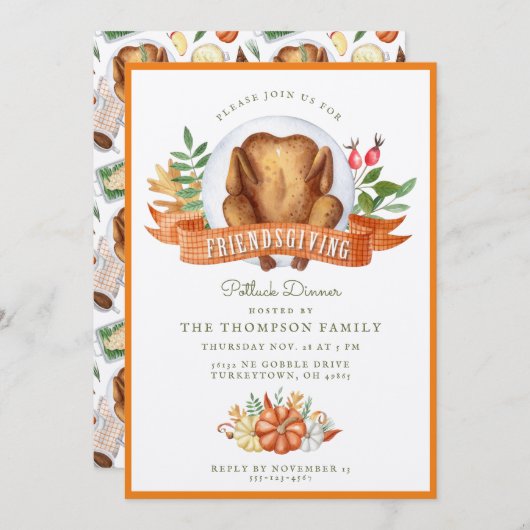 Friendsgiving Potluck Kaart (Voorkant / Achterkant)