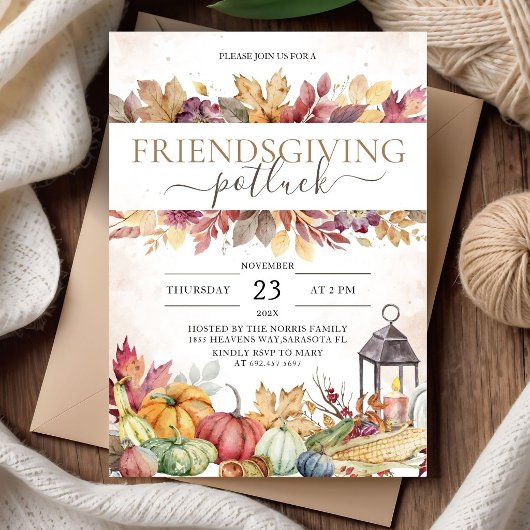 Friendsgiving Potluck Pompoen Rustieke Herfst Kaart