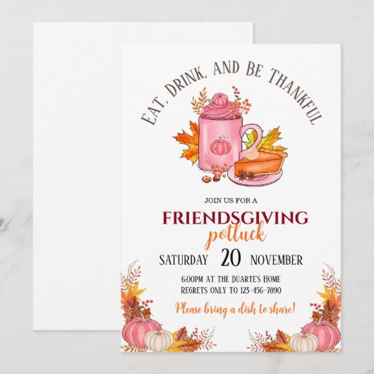 Friendsgiving Potluck uitnodiging (Voorkant / Achterkant)