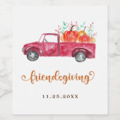 Friendsgiving Red Pickup Truck Pumpkin-script Wijn Etiket (Enkel label)