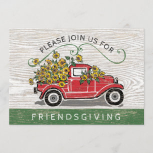 Friendsgiving  Rode Truck Zonnebloemen Bloemen Kaart