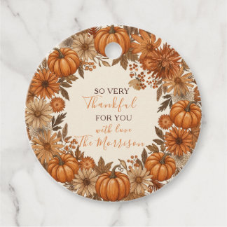 Friendsgiving Ronde Favor Tag Pompoen Krans Bedankjes Labels
