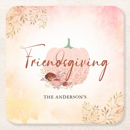 Friendsgiving Roos Gold Glitter Pumpkin Kartonnen Onderzetters (Voorkant)