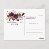 Friendsgiving Rustic Boho Paarse Bloemenuitnodigin Briefkaart (Achterkant)