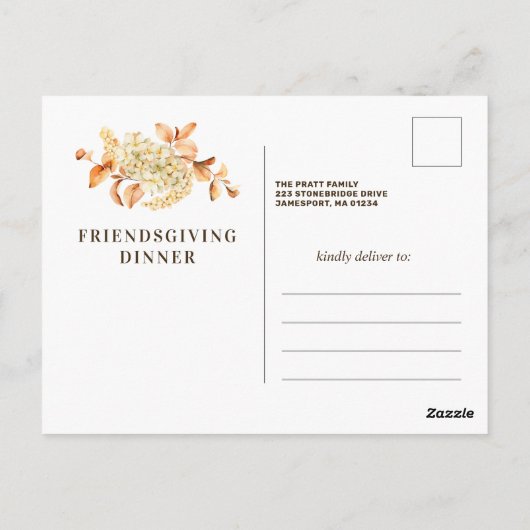 Friendsgiving Rustic Floral Briefkaart Invitation (Achterkant)
